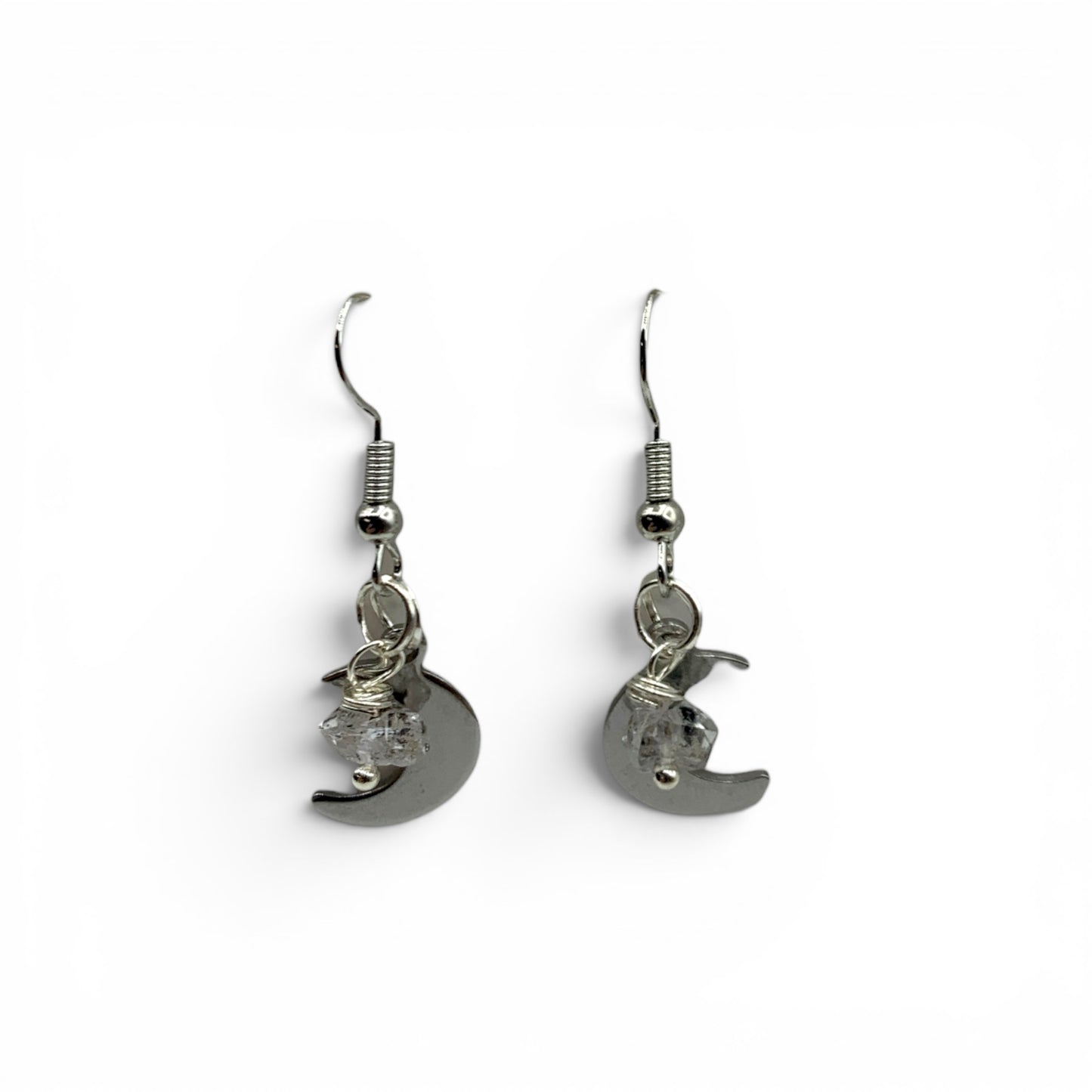 Earrings - Herkimer Diamond Moon Charm $40