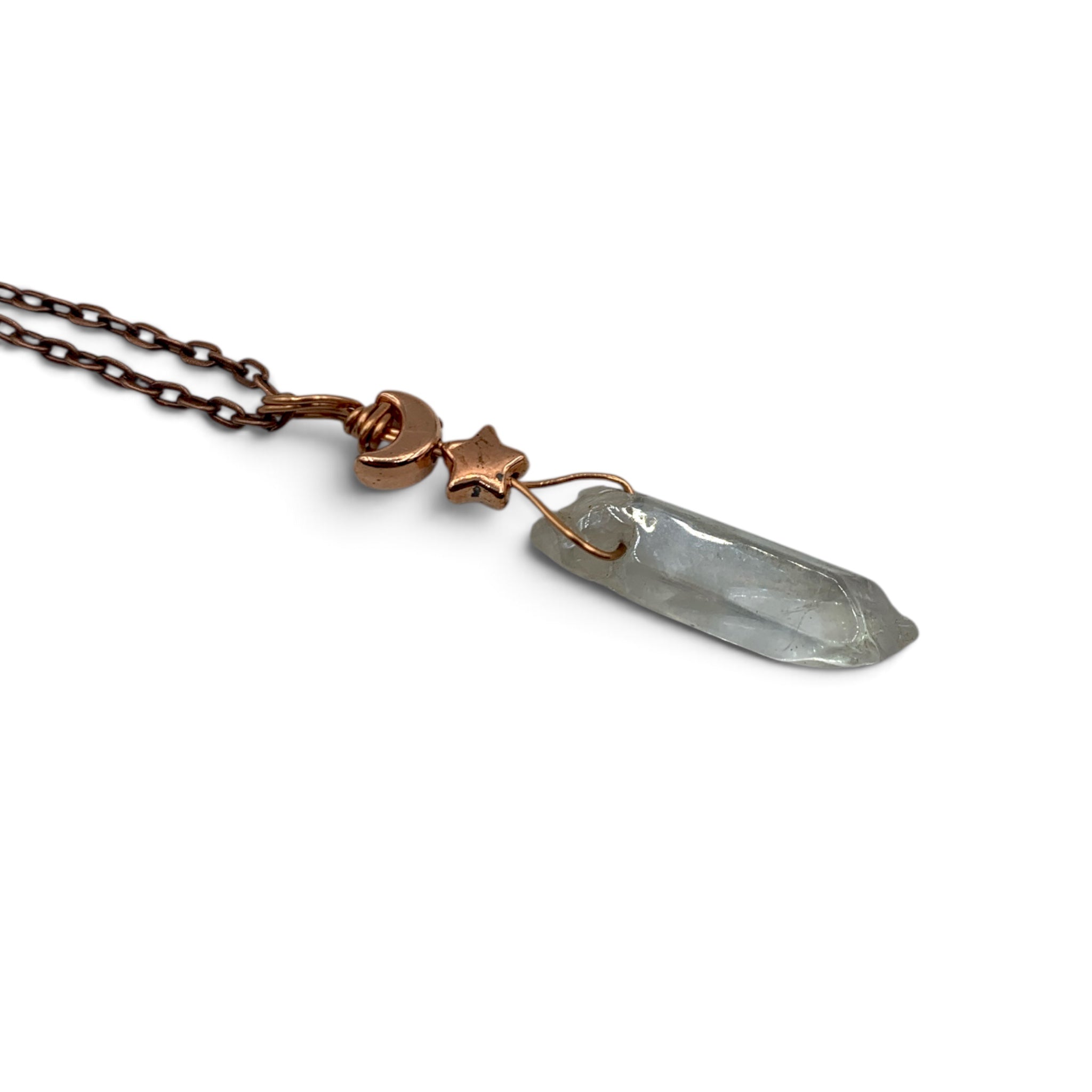 Necklace - Aura Quartz Angel Point with Moon and Star Charm $25
