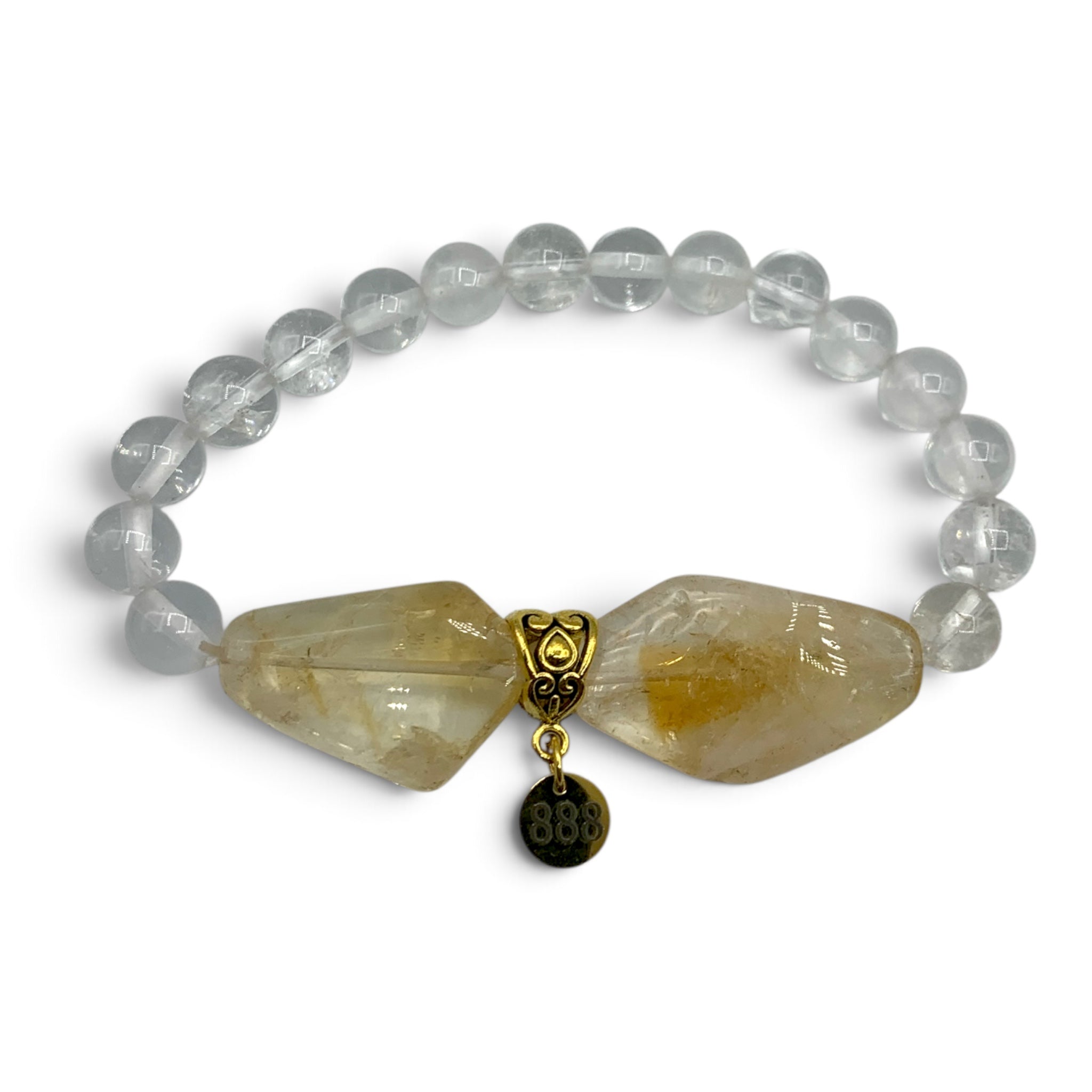 Bracelet - Citrine & Clear Quartz "Abundance 888" Charm $40