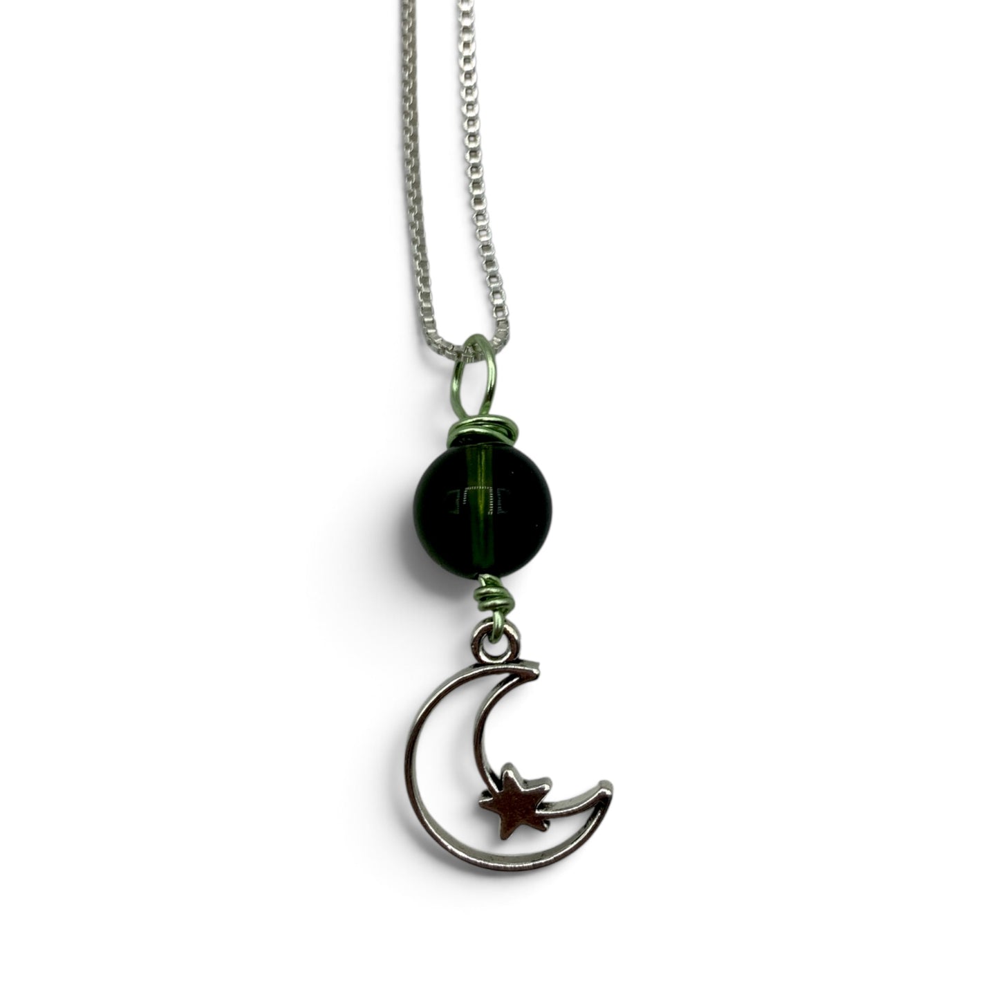 Necklace - Moldavite - Green Wire & Celestial Charm