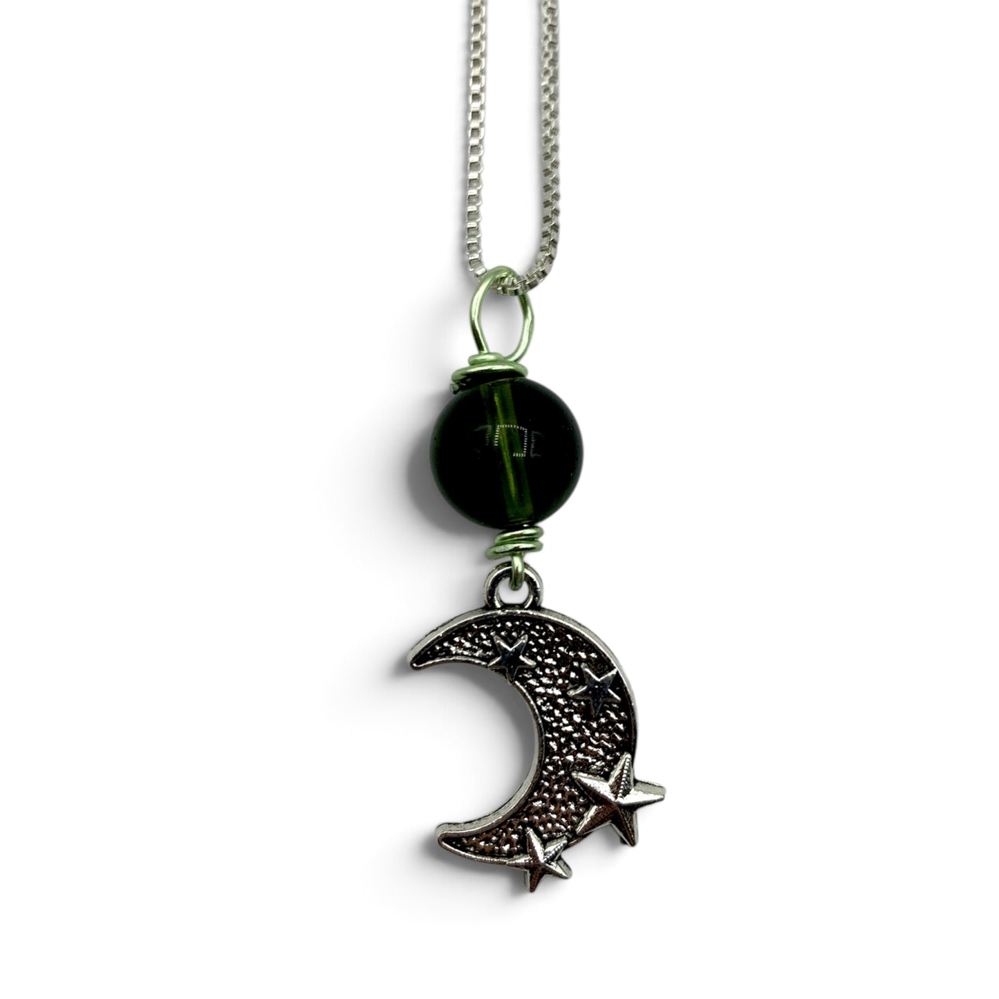 Necklace - Moldavite - Green Wire & Celestial Charm