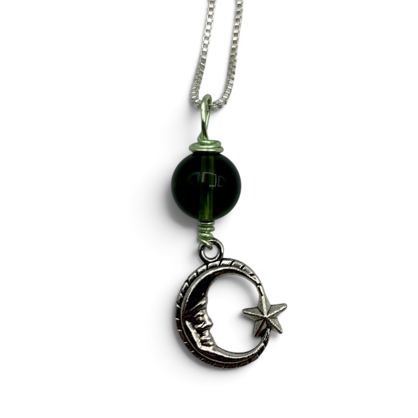 Necklace - Moldavite - Green Wire & Celestial Charm
