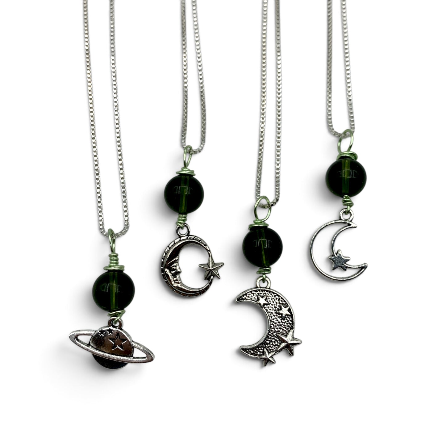 Necklace - Moldavite - Green Wire & Celestial Charm