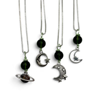 Necklace - Moldavite - Green Wire & Celestial Charm