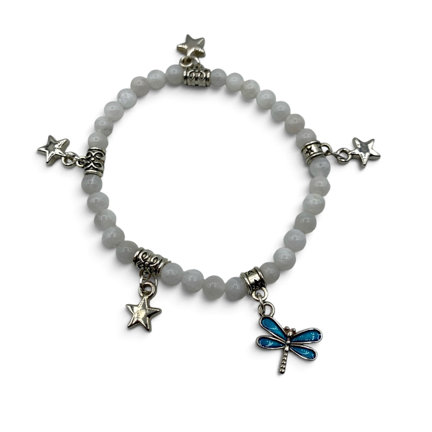 Bracelet - Moonstone Rainbow with Dragonfly Charm