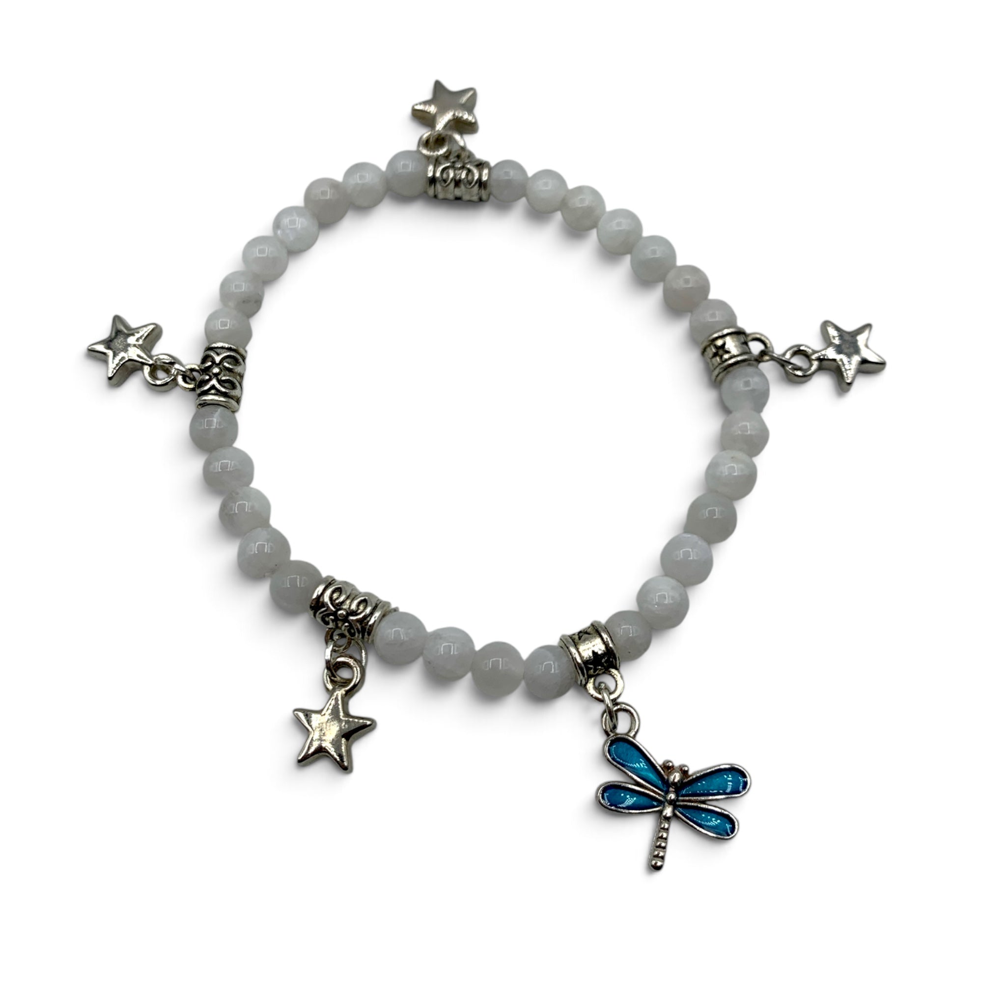 Bracelet - Moonstone Rainbow with Dragonfly Charm