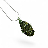 Necklace - Serpentine Tumble Green Wire $30