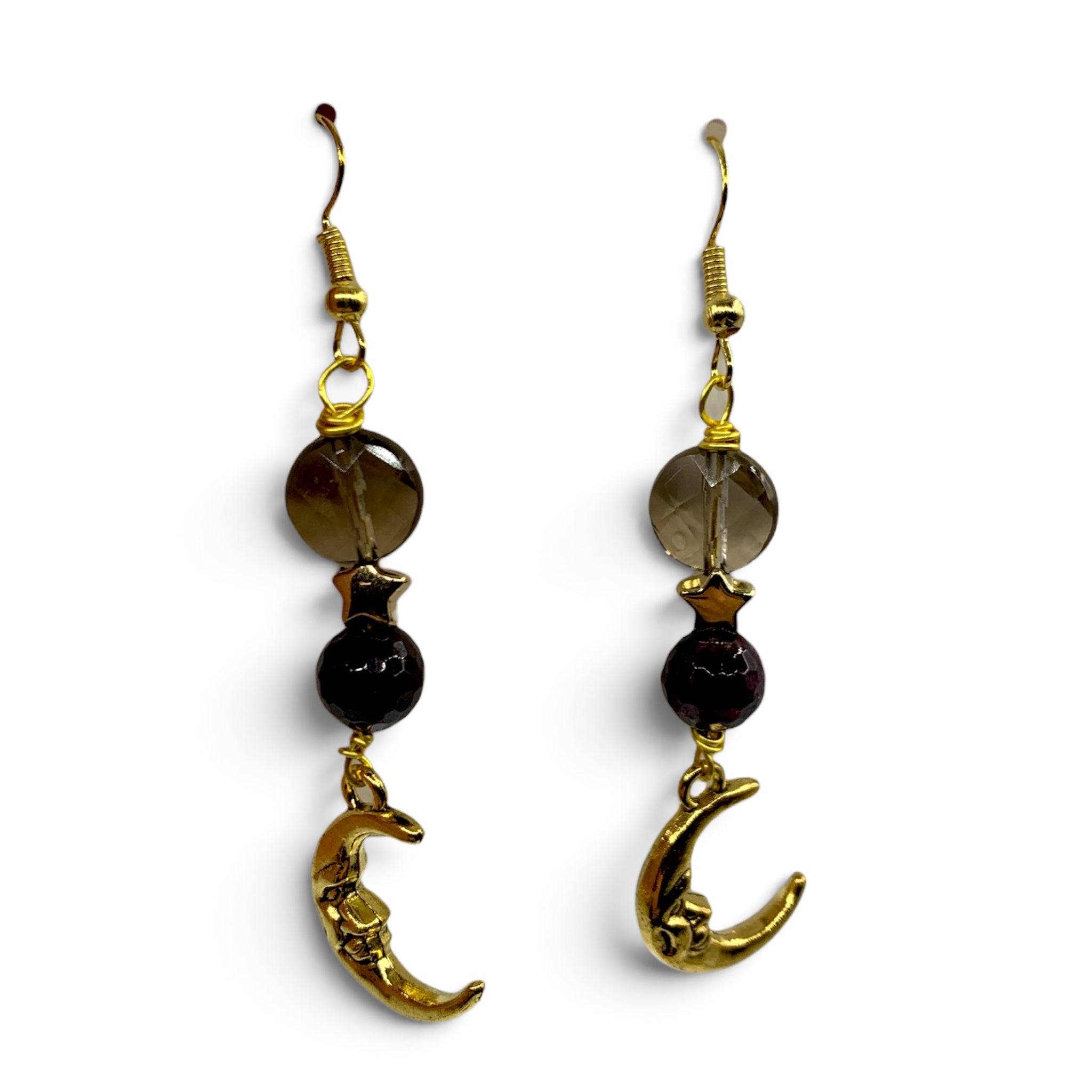 Earrings - Garnet, Rose Quartz & Celestial Charms