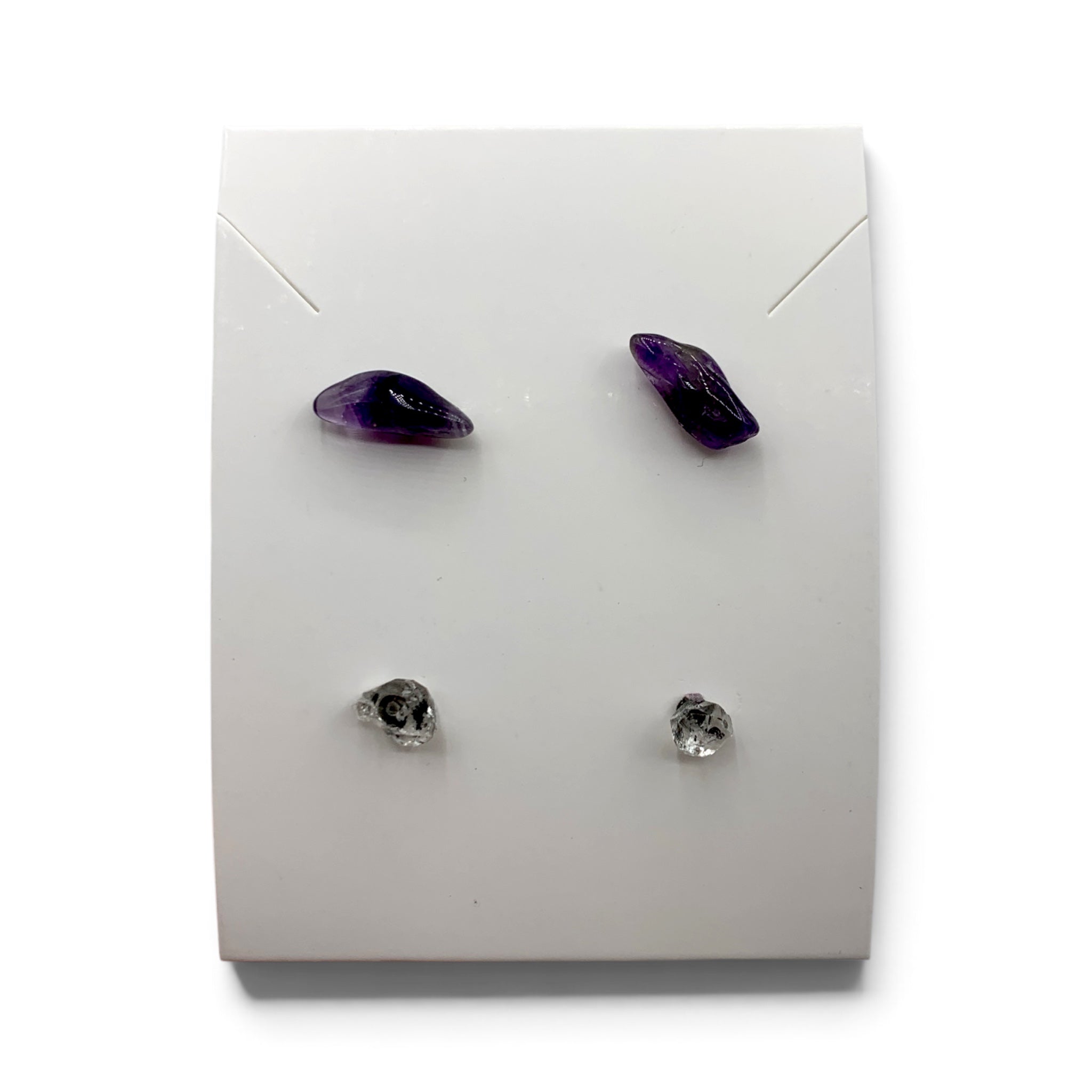 Earrings - Amethyst & Herkimer Diamond Studs $35