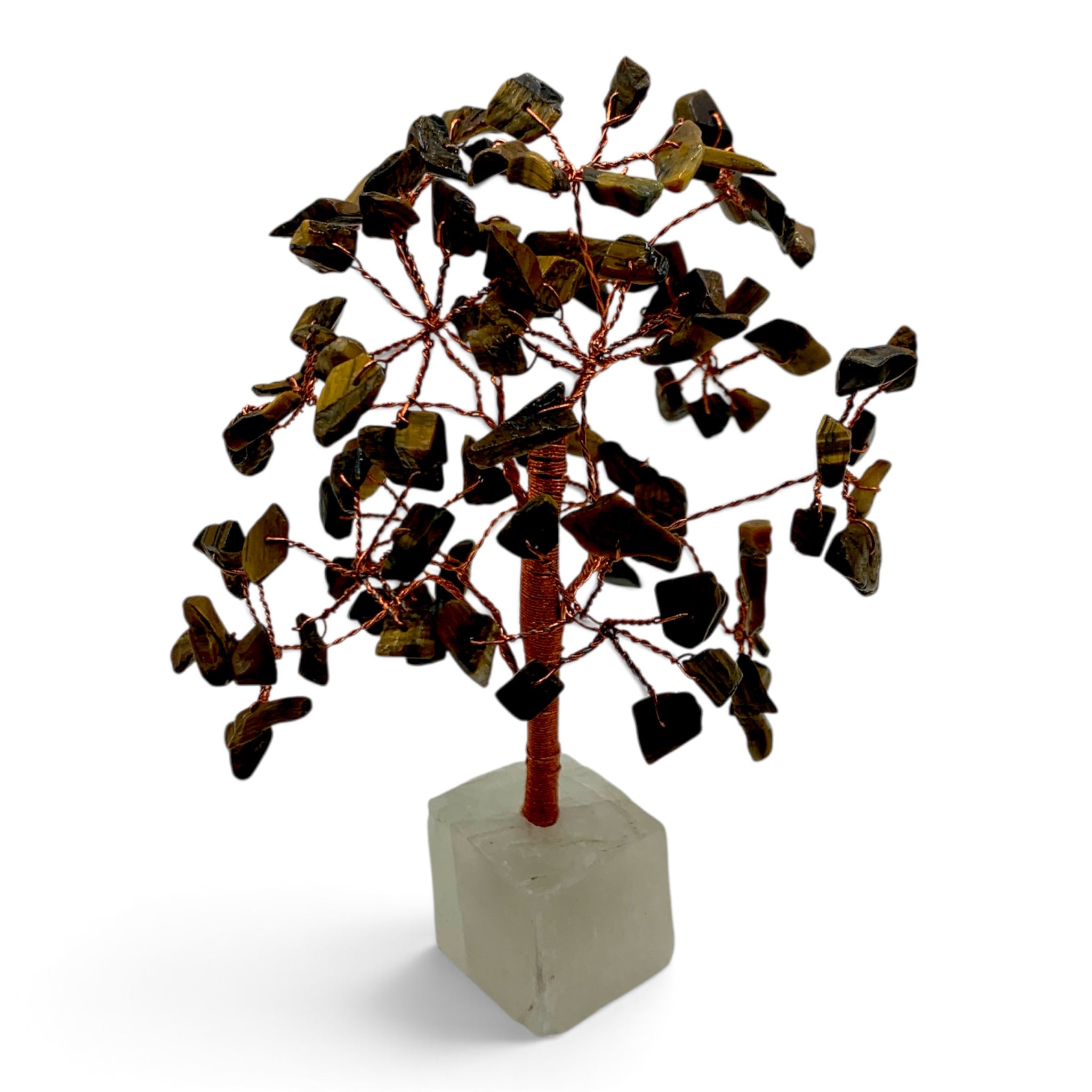 Gemstone Tree - Tiger's Eye with Selenite Base $45