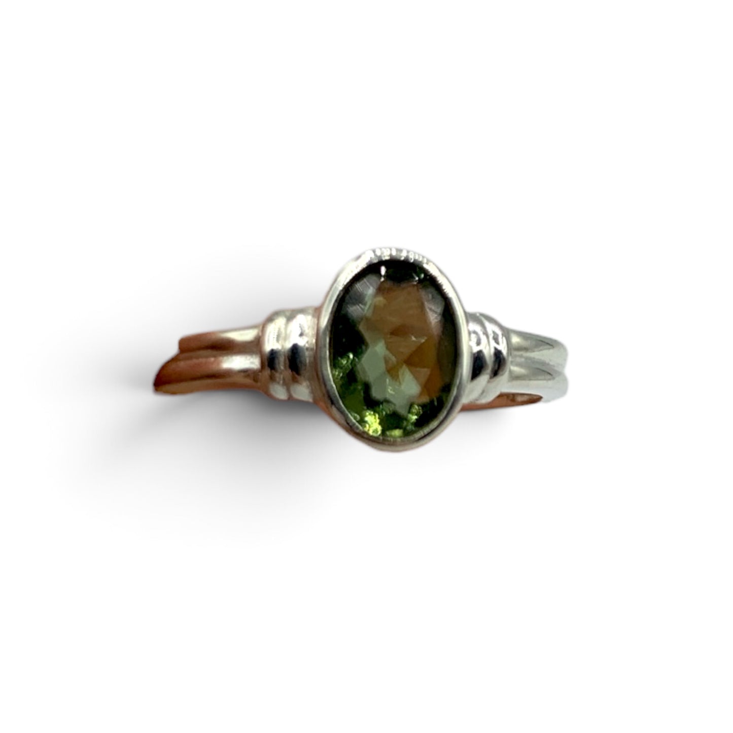 Ring - Moldavite Faceted Oval Sz 6