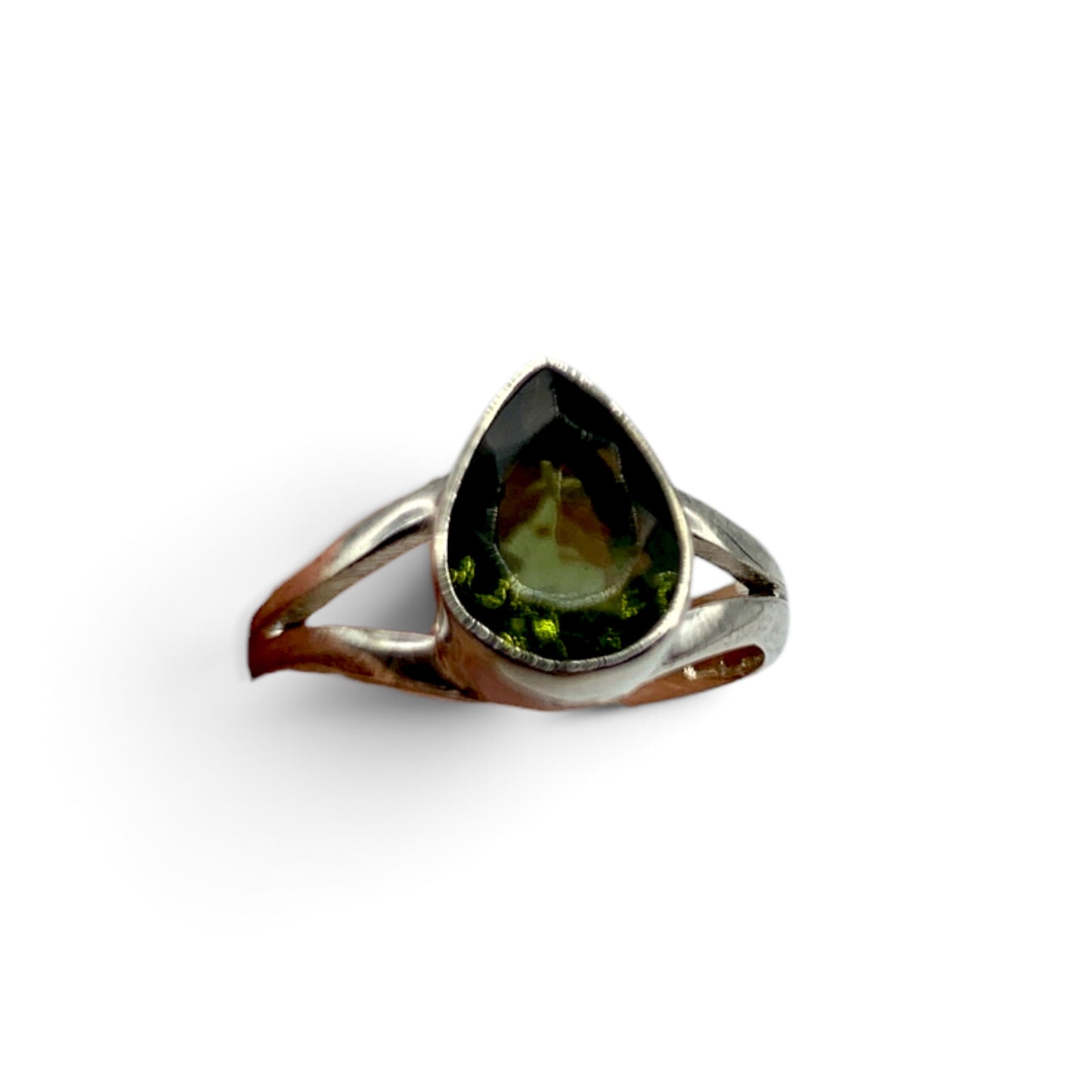 Ring - Moldavite Faceted Teardrop Sz 5