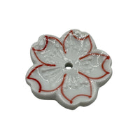 Incense Holder -  White Ceramic Flower with Red Outline
