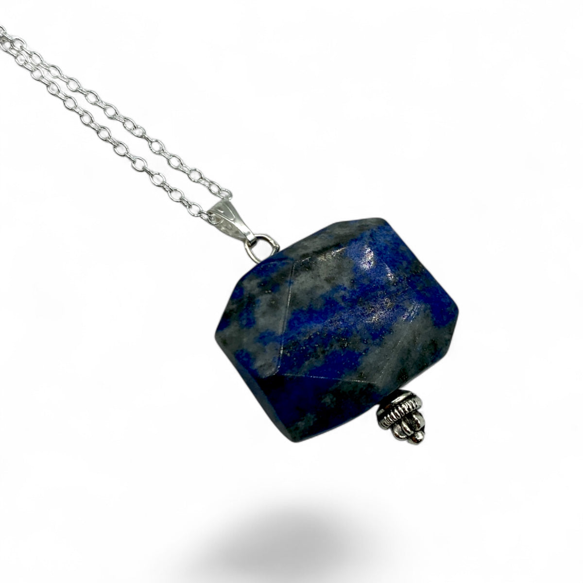 Necklace - Lapis Lazuli Flat Hexagonal (Silver Coloured) $30