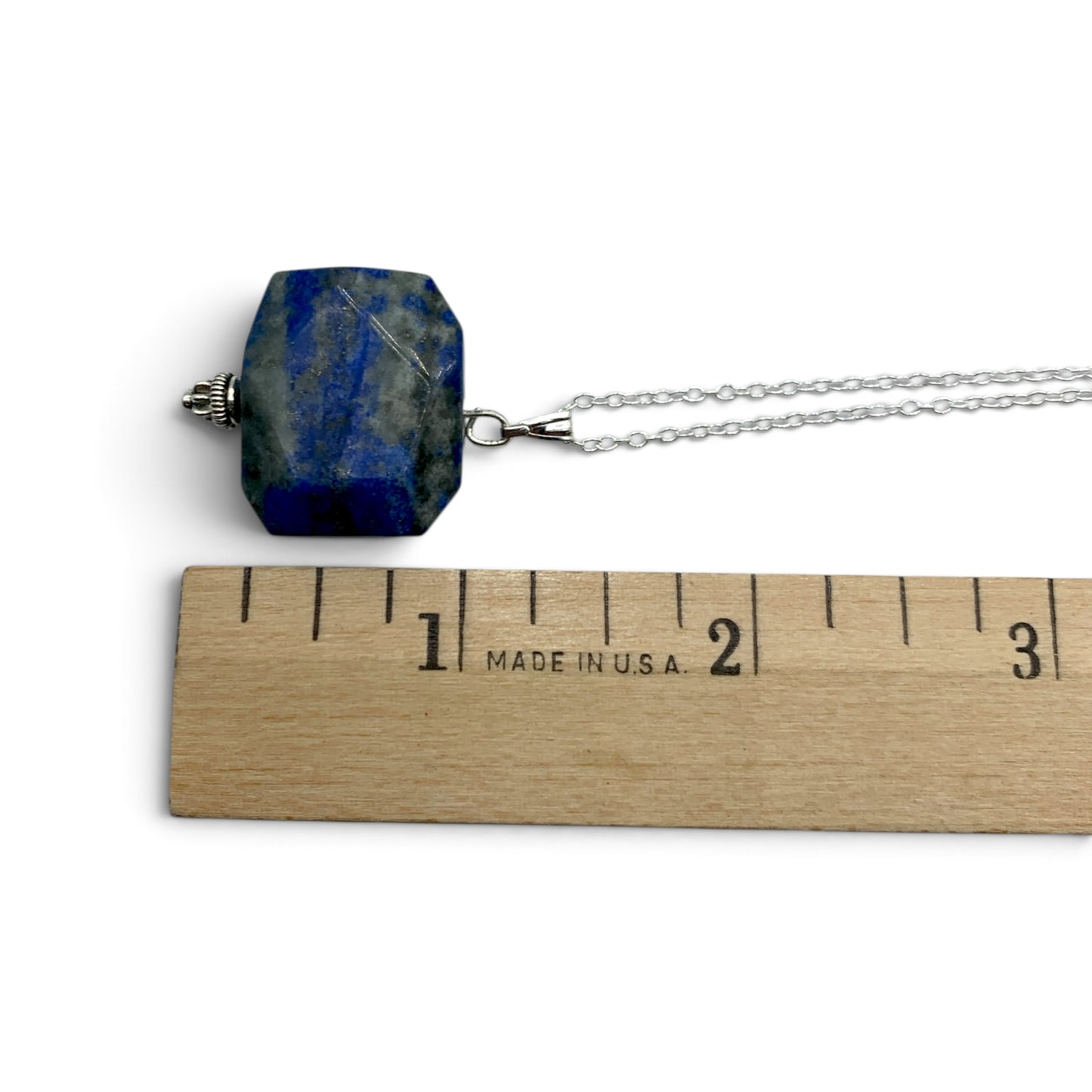 Necklace - Lapis Lazuli Flat Hexagonal (Silver Coloured) $30