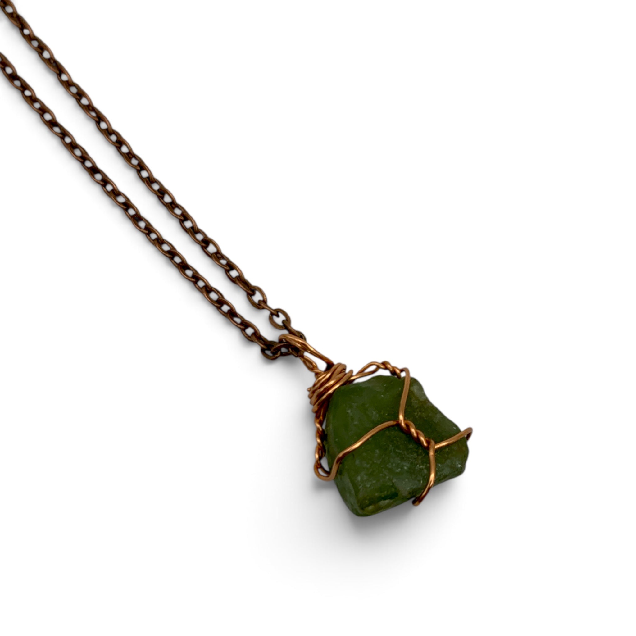 Necklace - Peridot Tumble (Copper Coloured Wire) $40