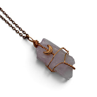 Necklace - Kunzite Moon Charm (Copper Coloured Wire) $55