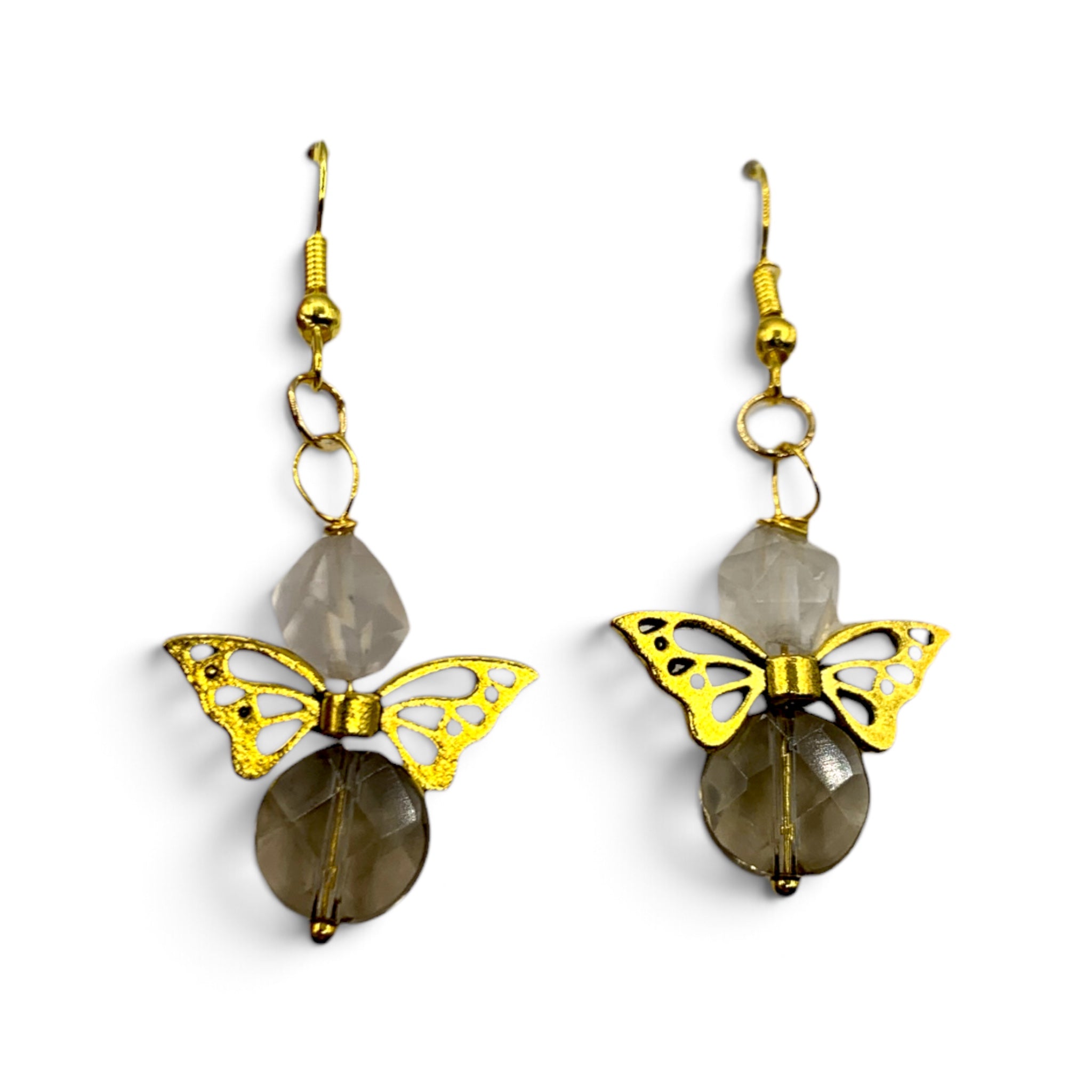 Earrings - Smoky Quartz & Rose Quartz Angel $30
