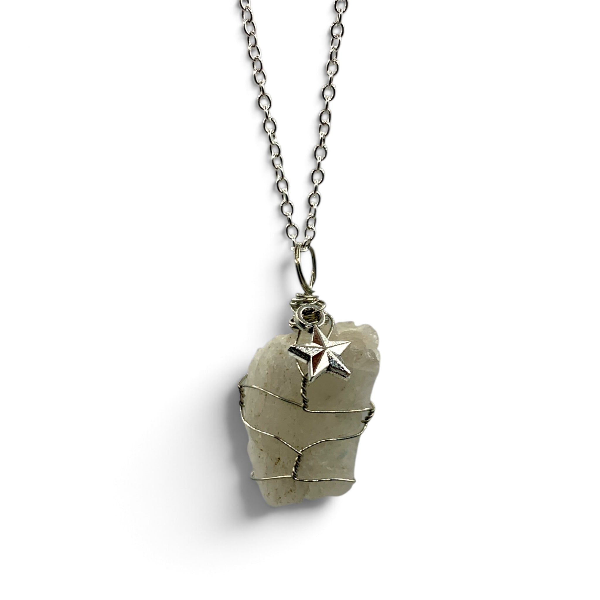 Necklace - Moonstone Rainbow Raw with Star Charm $25