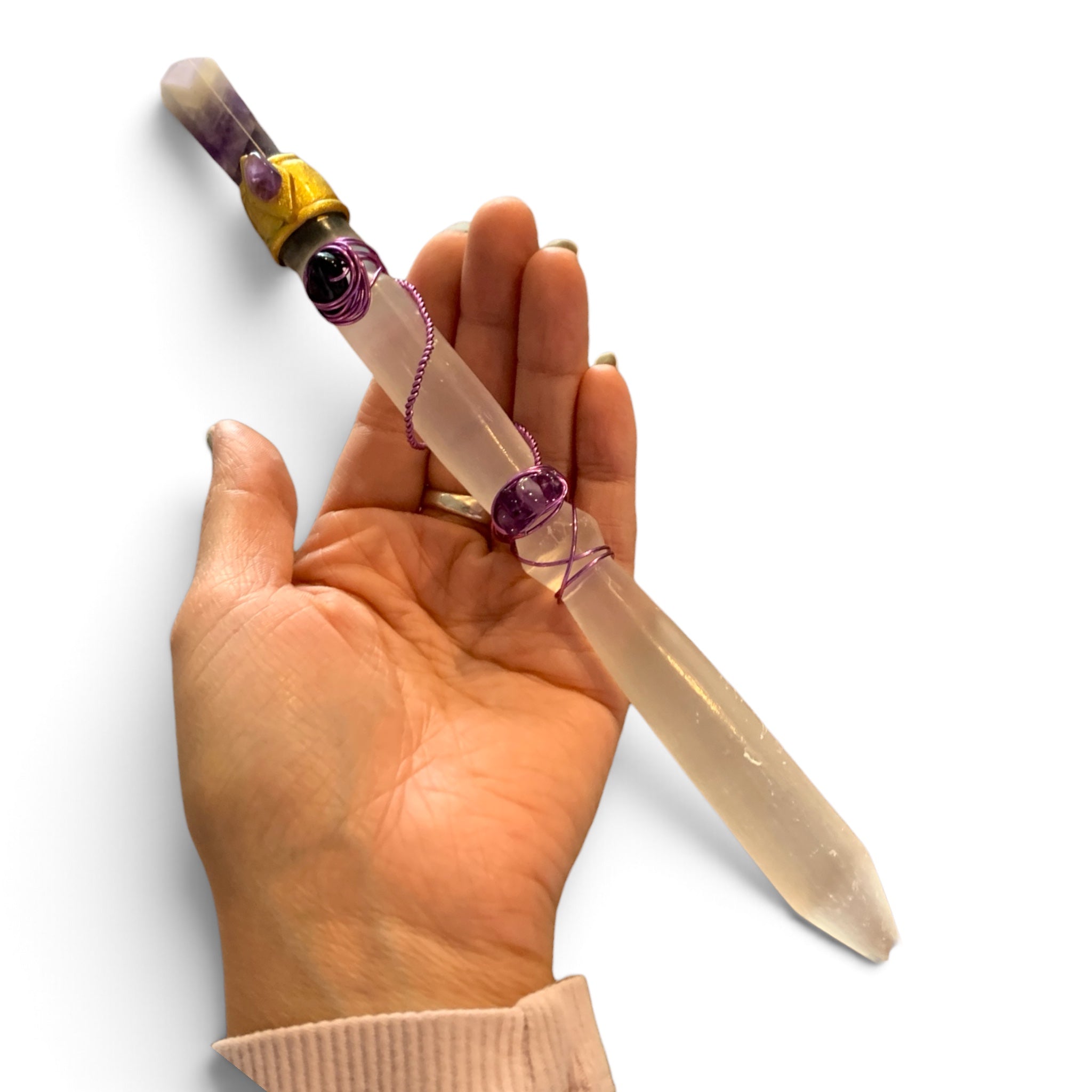 Fairy Wand - Selenite & Amethyst Point $120