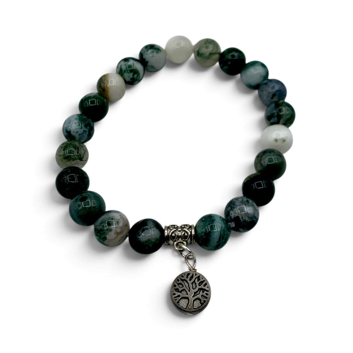 Bracelet - Agate Moss 8mm Tree of Life Charm