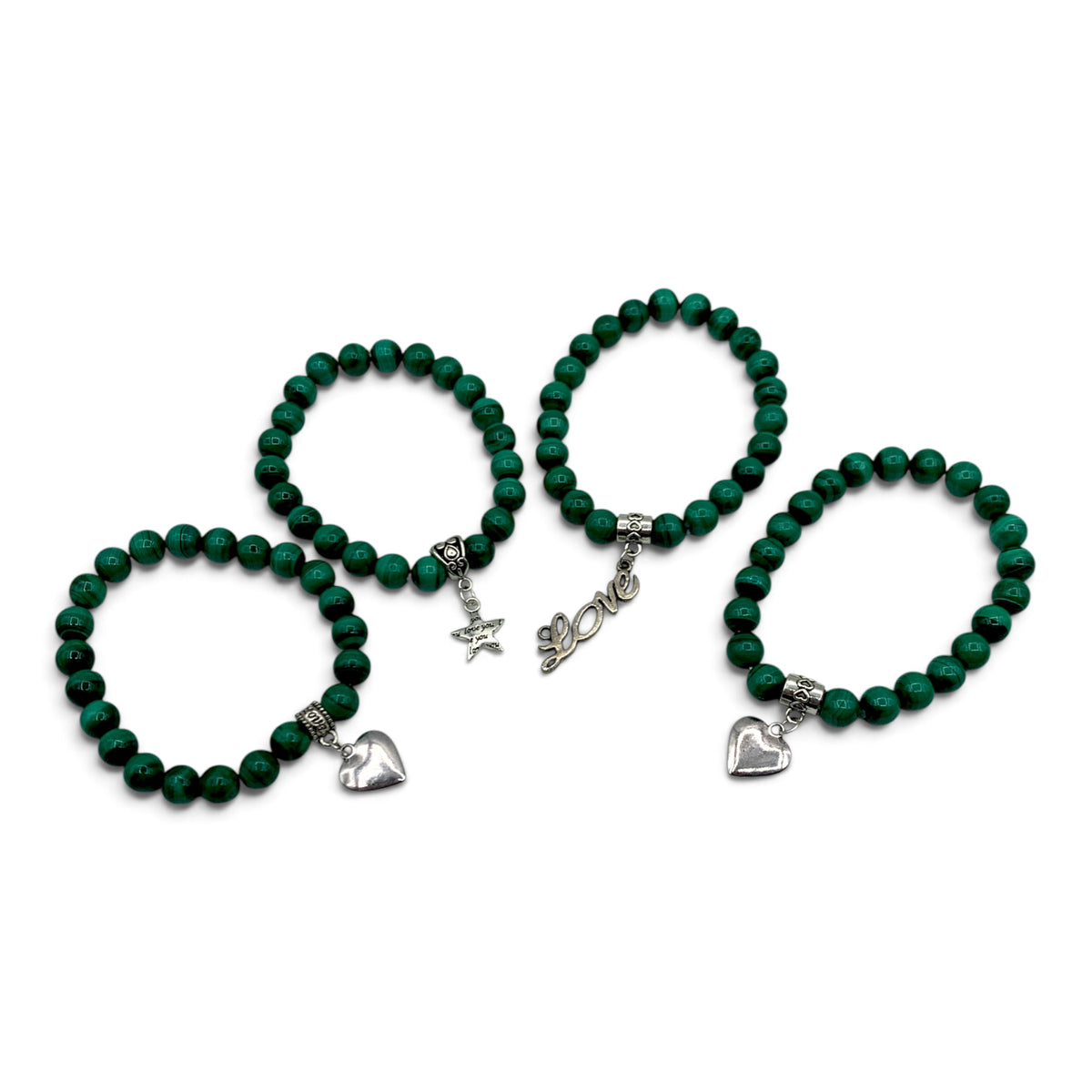 Bracelet - Malachite with Silver Coloured Charm