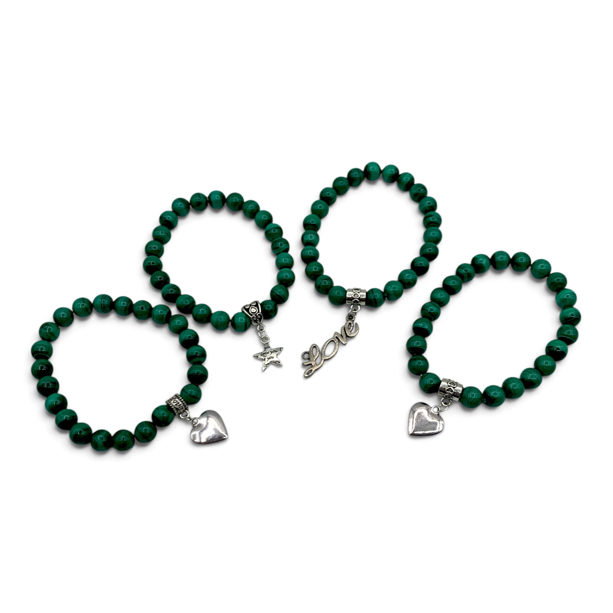 Bracelet - Malachite with Silver Coloured Charm