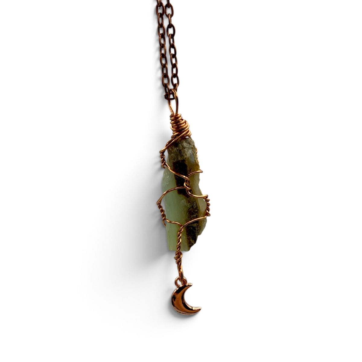 Necklace - Blue Raw Opal Moon Charm $25