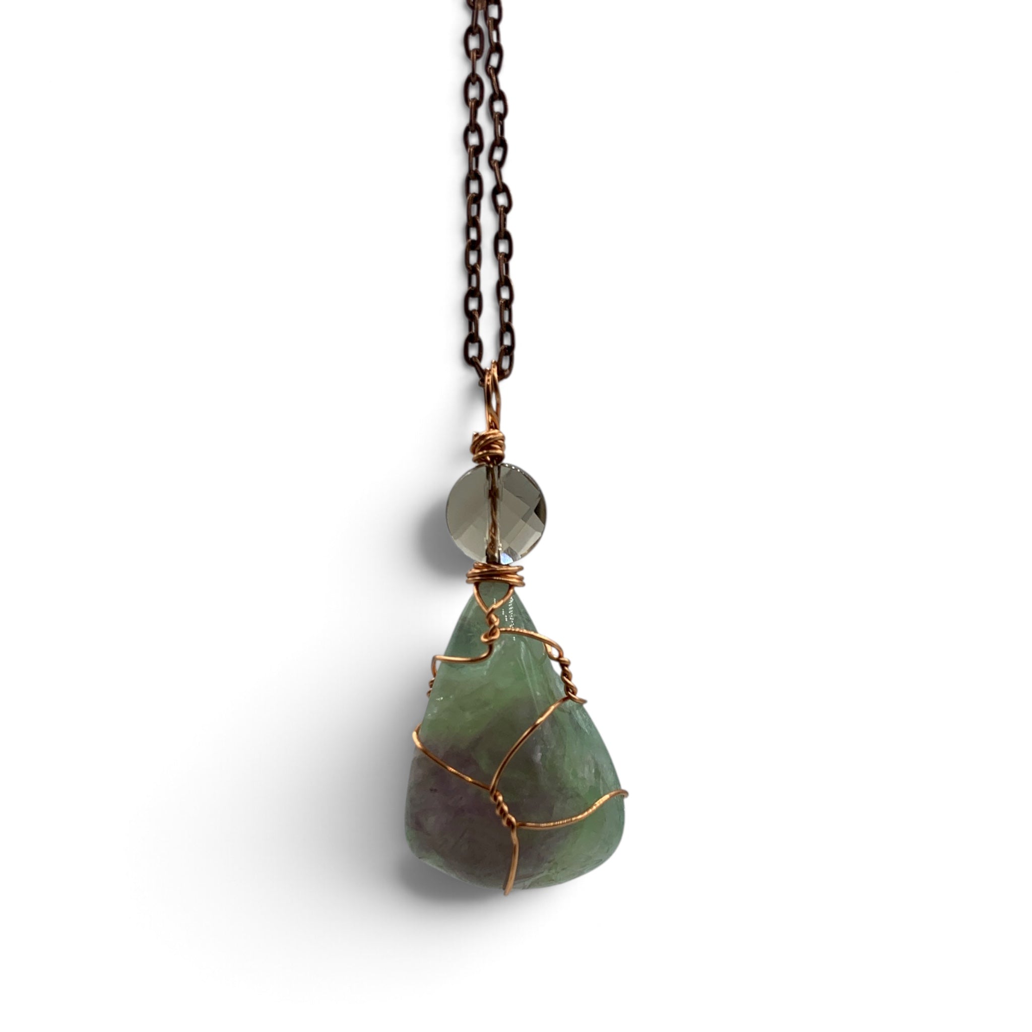 Necklace - Fluorite Rainbow & Smoky Quartz $40