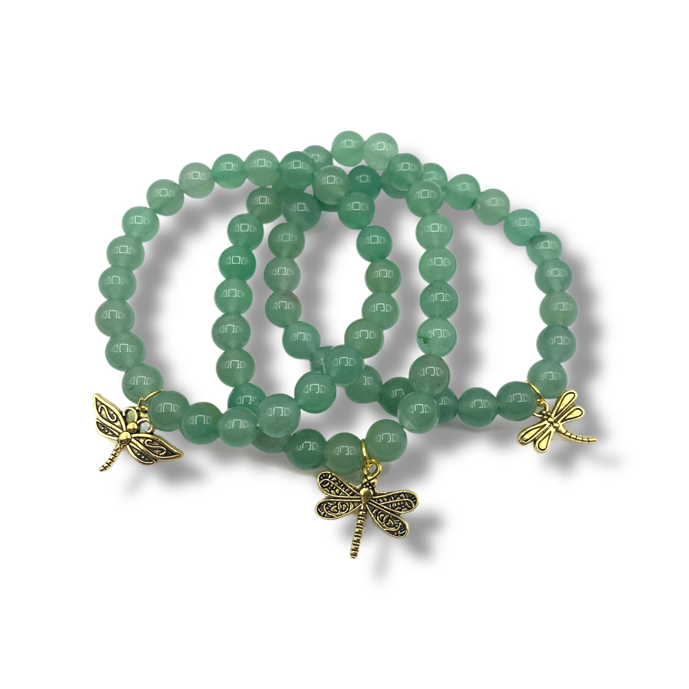 Bracelet - Aventurine Green with Dragonfly Charm 8mm