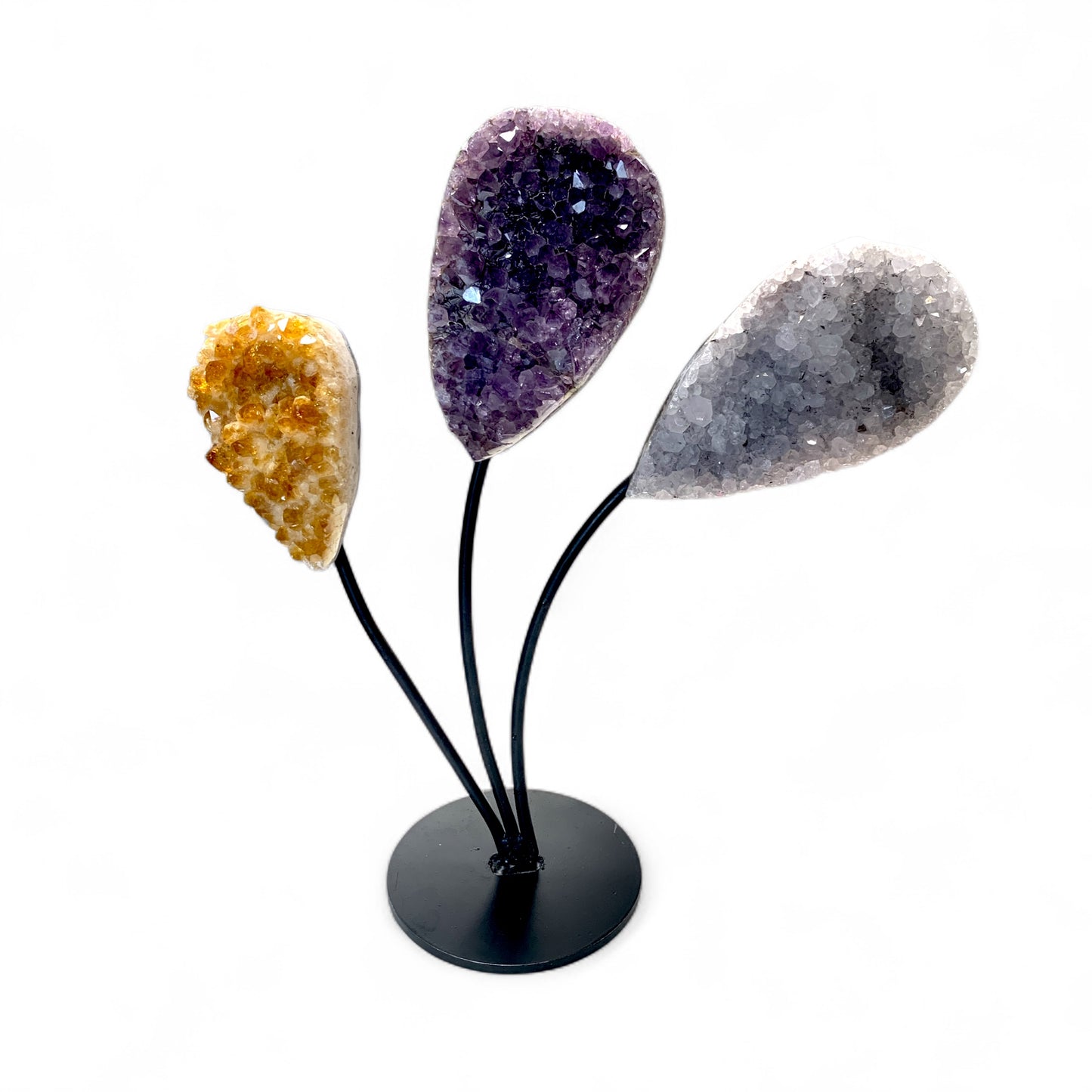 Amethyst, Clear Quartz, Citrine- Cluster on Stand $800