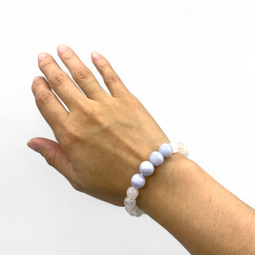 Bracelet - Agate Blue Lace and Clear Quartz 6-8mm $30