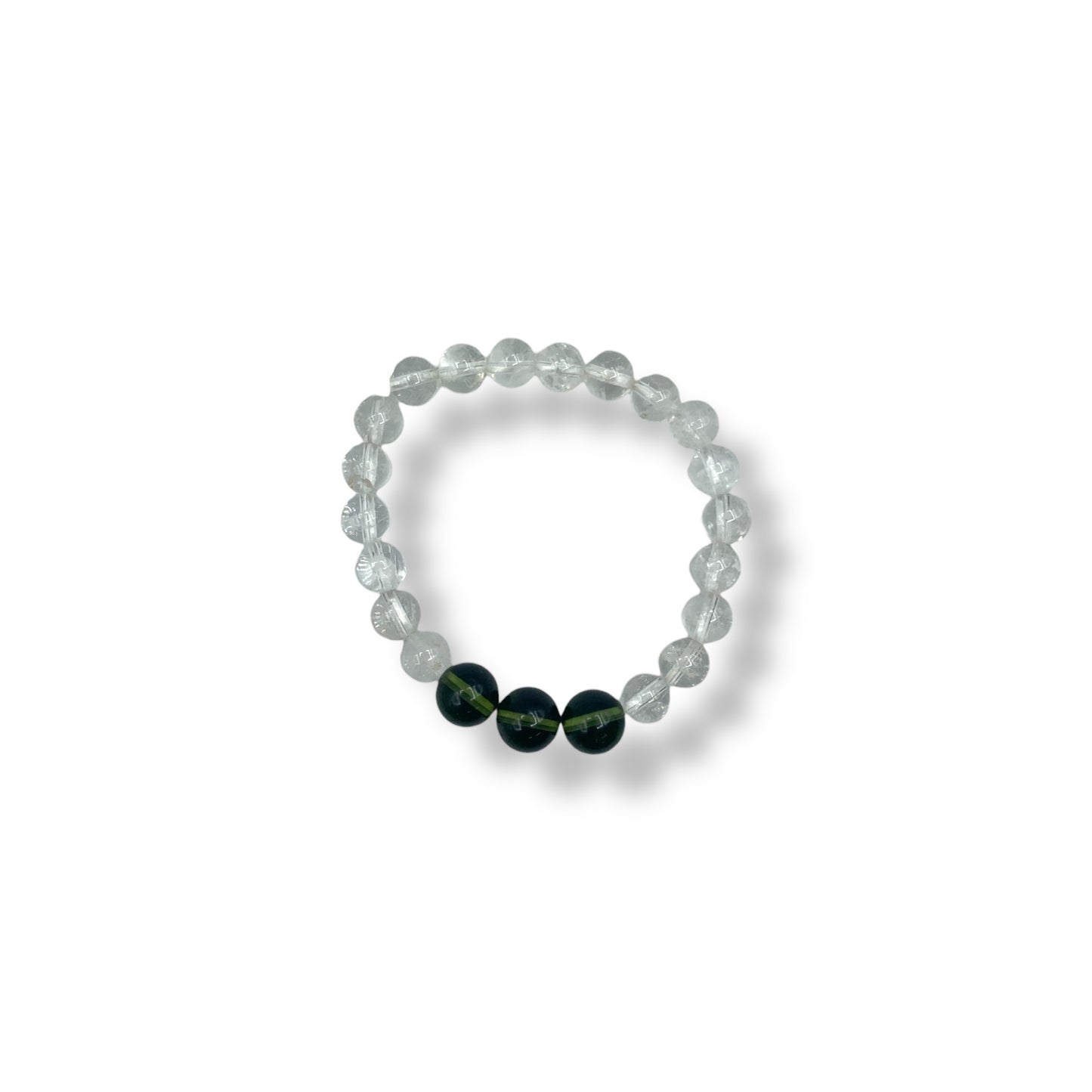 Bracelet - Moldavite & Clear Quartz 8mm & 10mm Mix $90