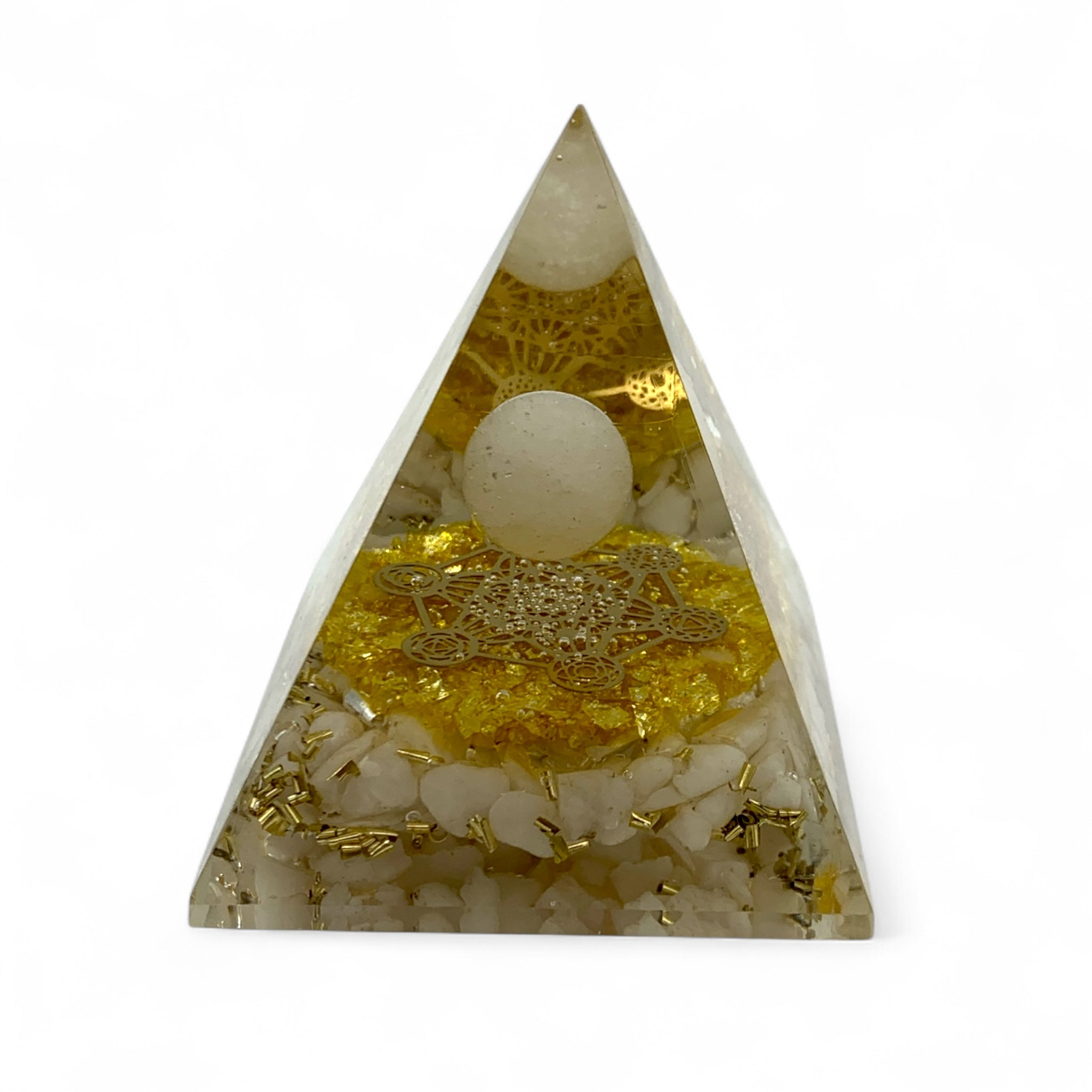 Orgonite - White Quartz & Citrine Pyramid $60