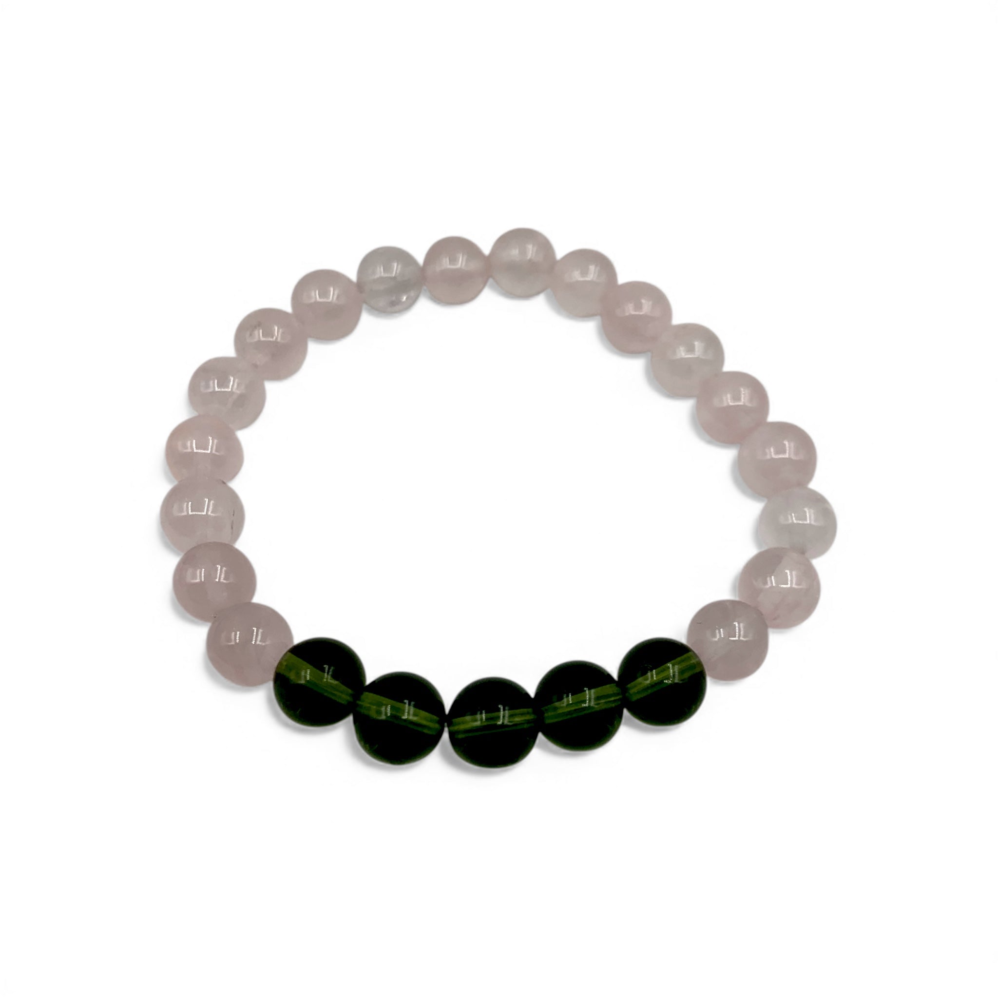 Bracelet - Moldavite and Rose Quartz 8mm