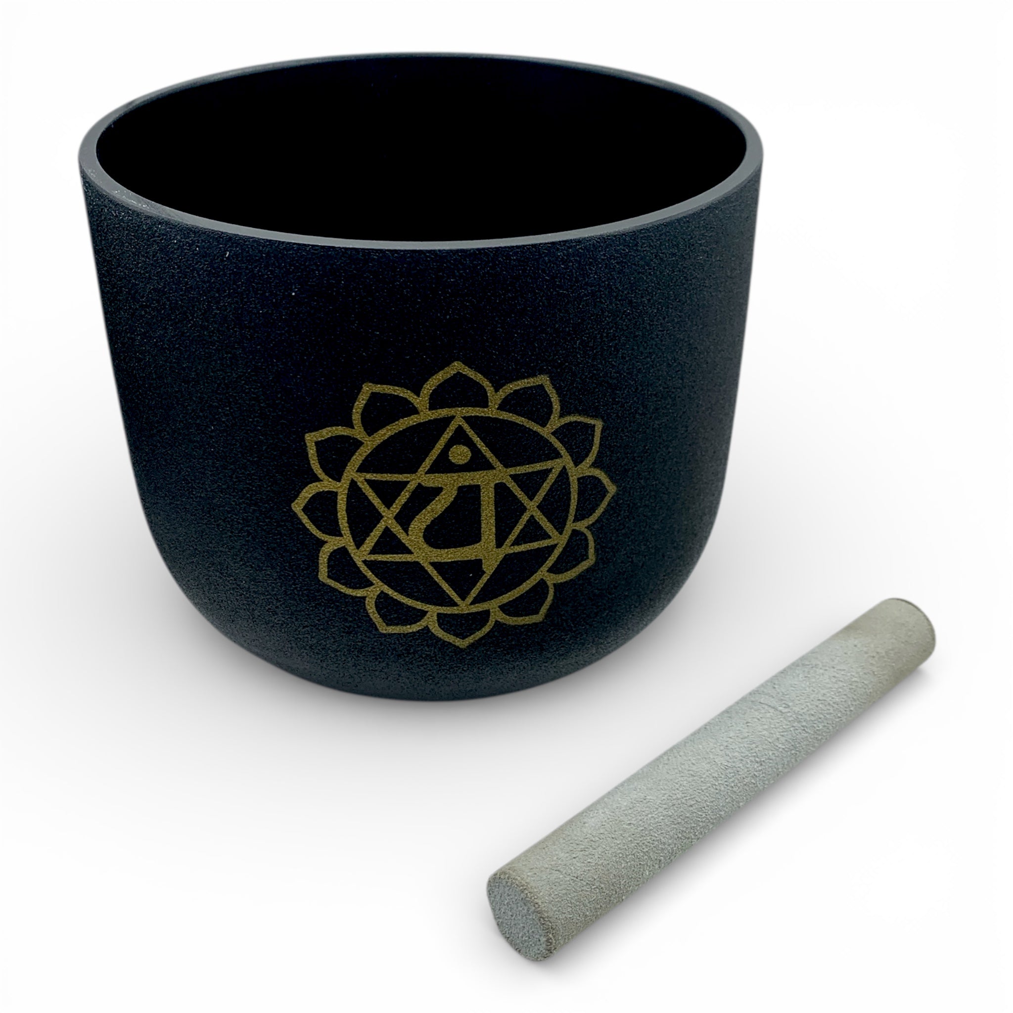 Singing Bowl - Crystal 8" (Black) A/Third Eye with Heart Chakra Symbol