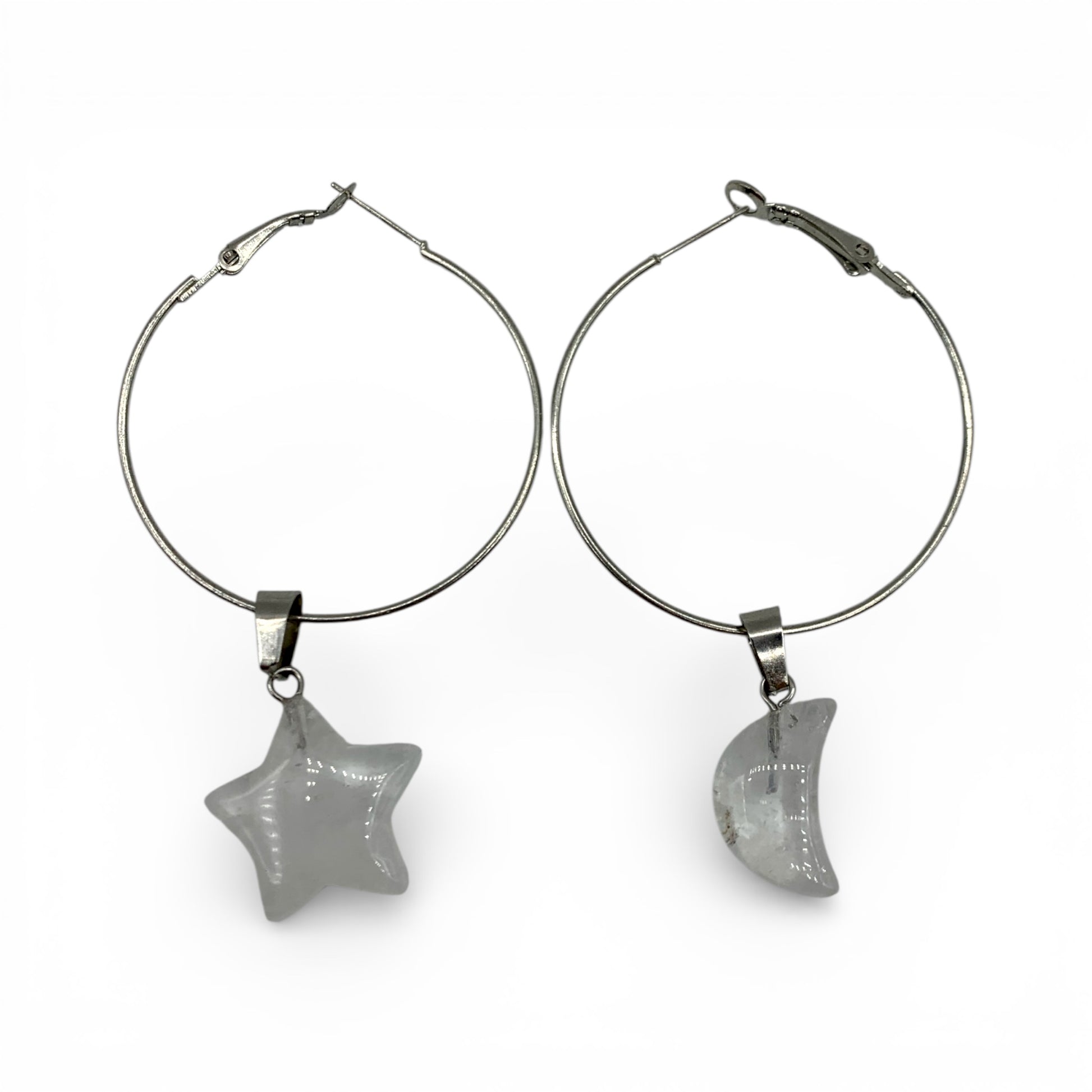 Earrings Hoop - Clear Quartz Star/Moon - Happy Soul Online