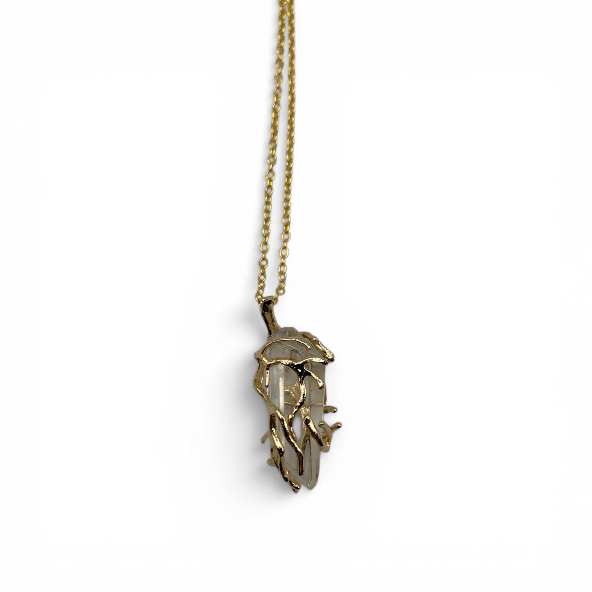 Necklace - Clear Quartz Point on Golden Vines