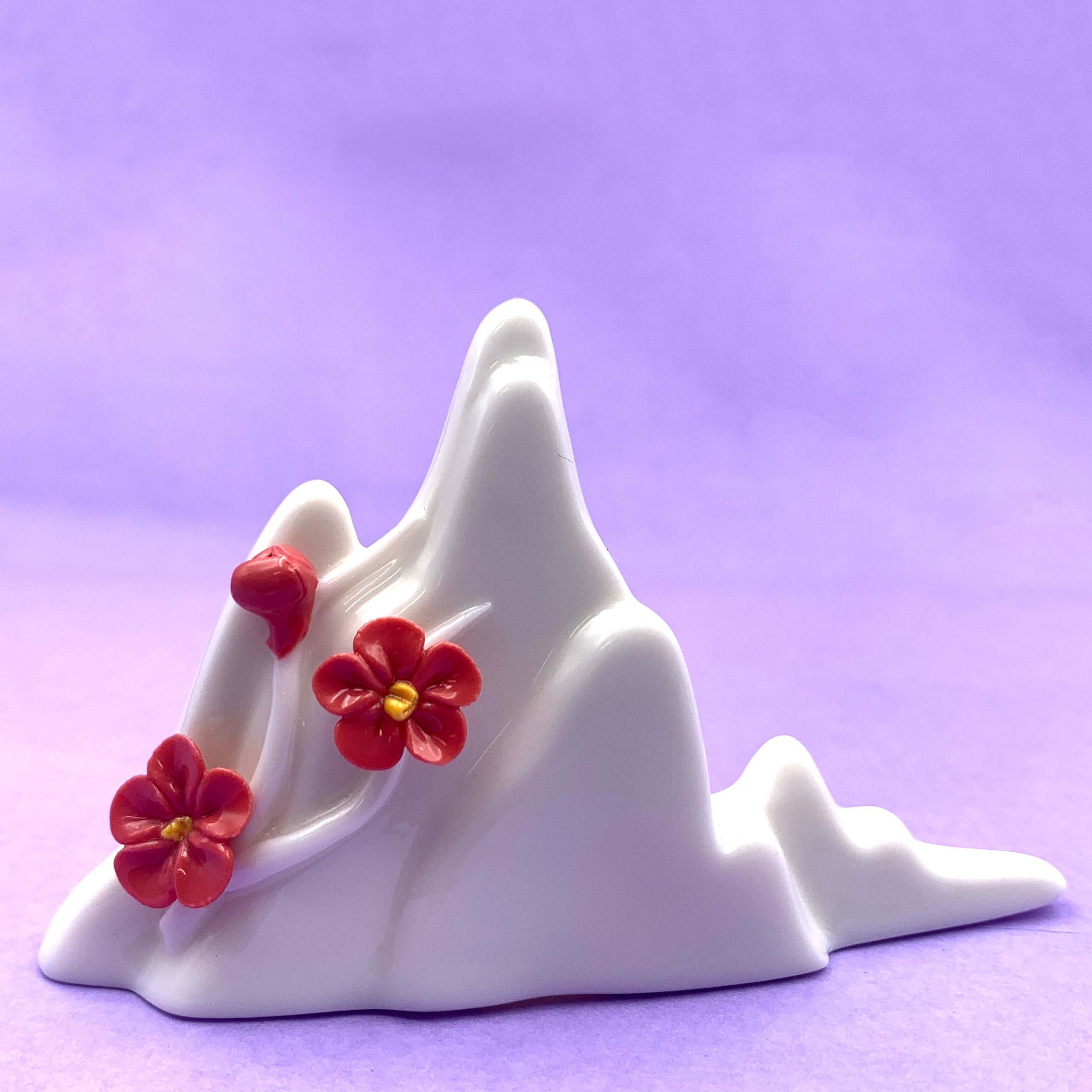 Incense Holder  - Ceramic Mountain w/ Flowers