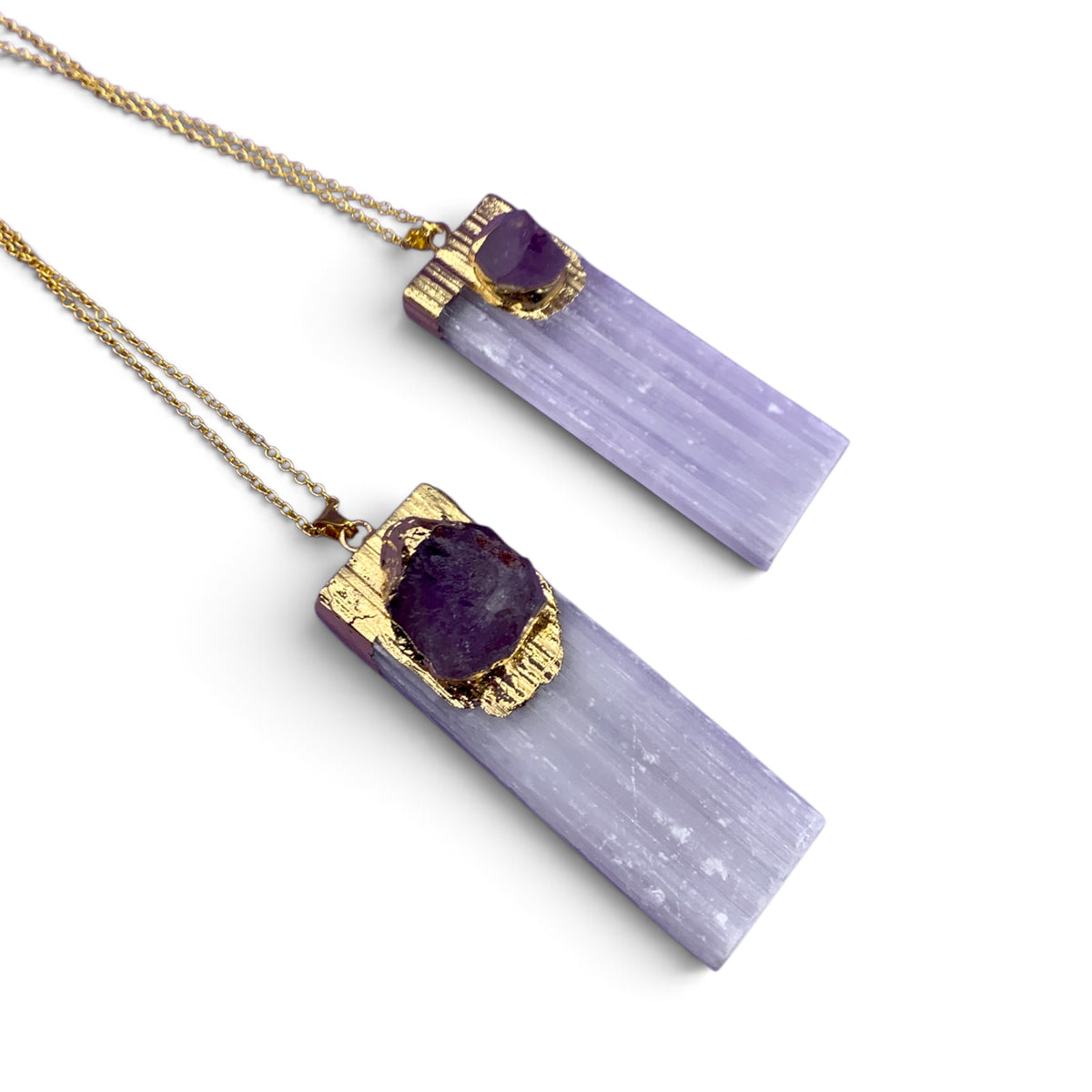 Necklace - Selenite & Amethyst Gold Coloured