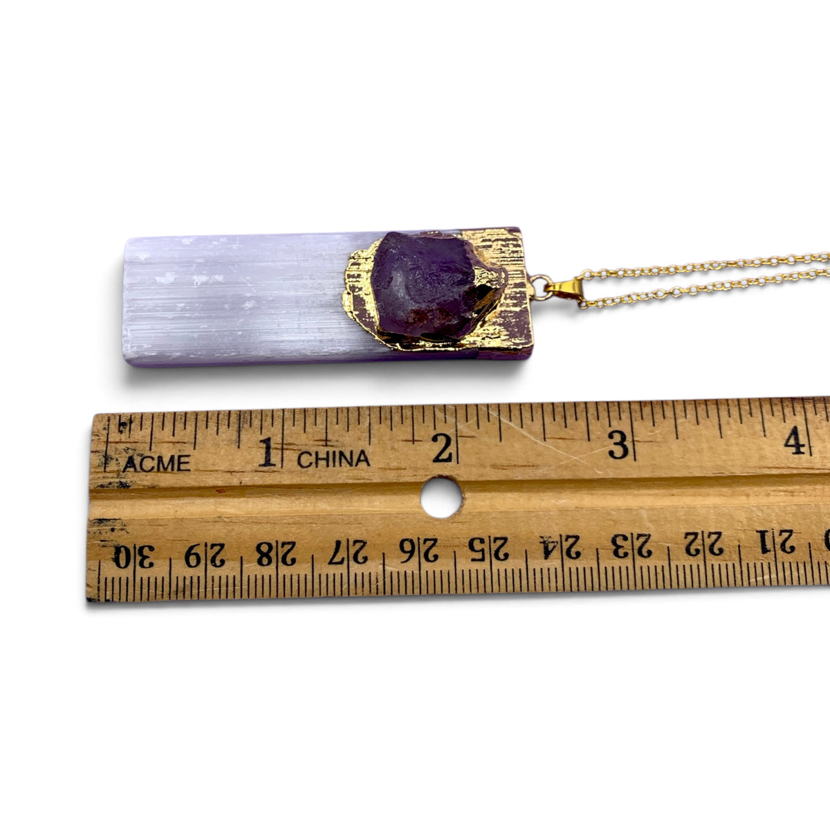 Necklace - Selenite & Amethyst Gold Coloured