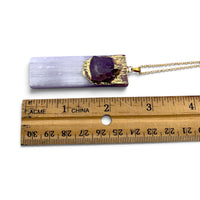 Necklace - Selenite & Amethyst Gold Coloured