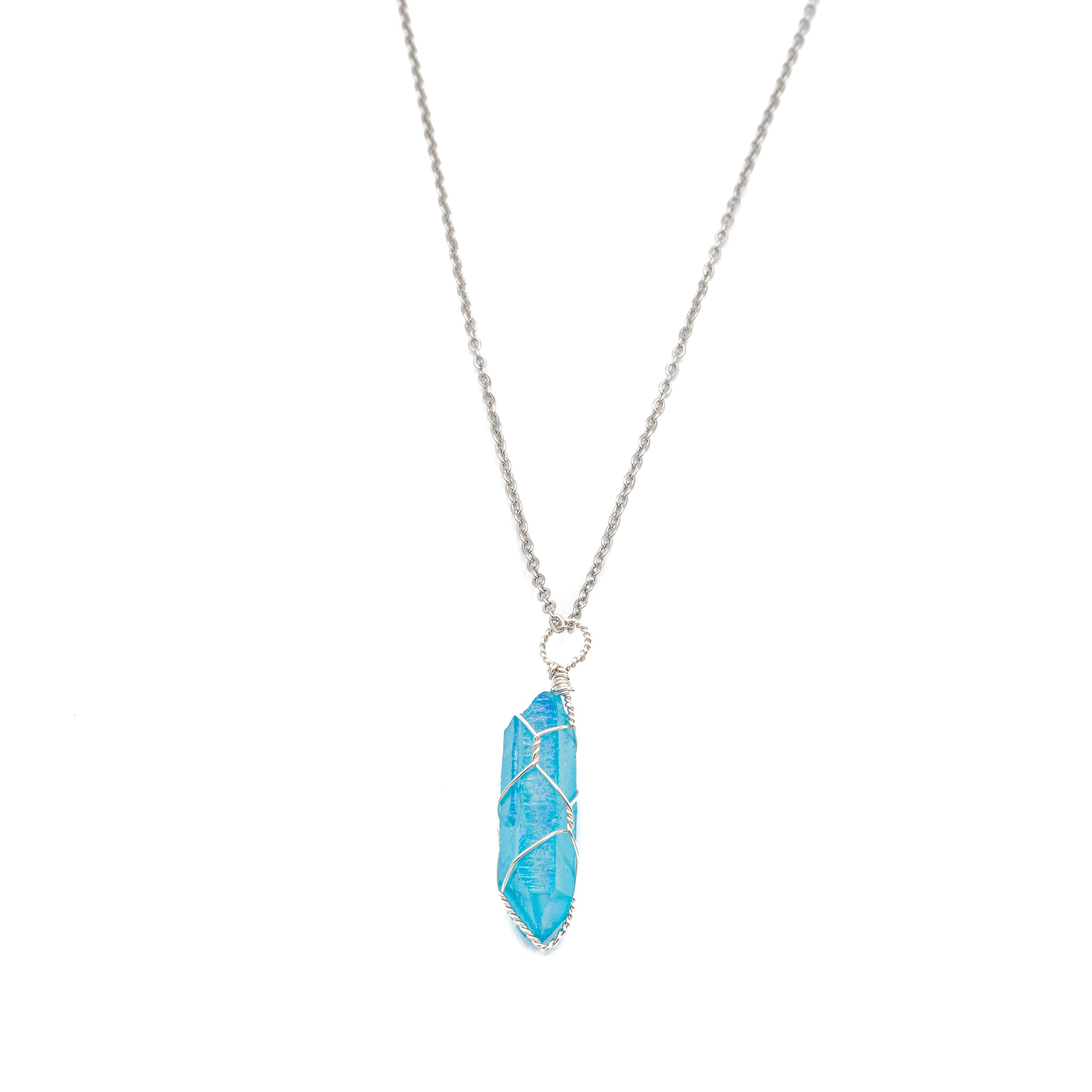 Necklace - Aura Quartz Aqua Point Wrapped