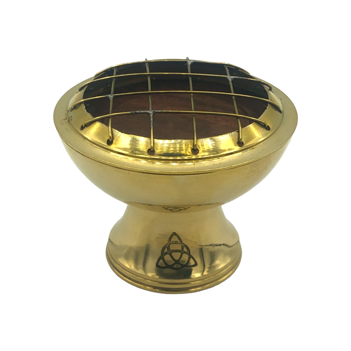 Charcoal Burner - Brass Triquetra Carved with Wooden Coaster $20