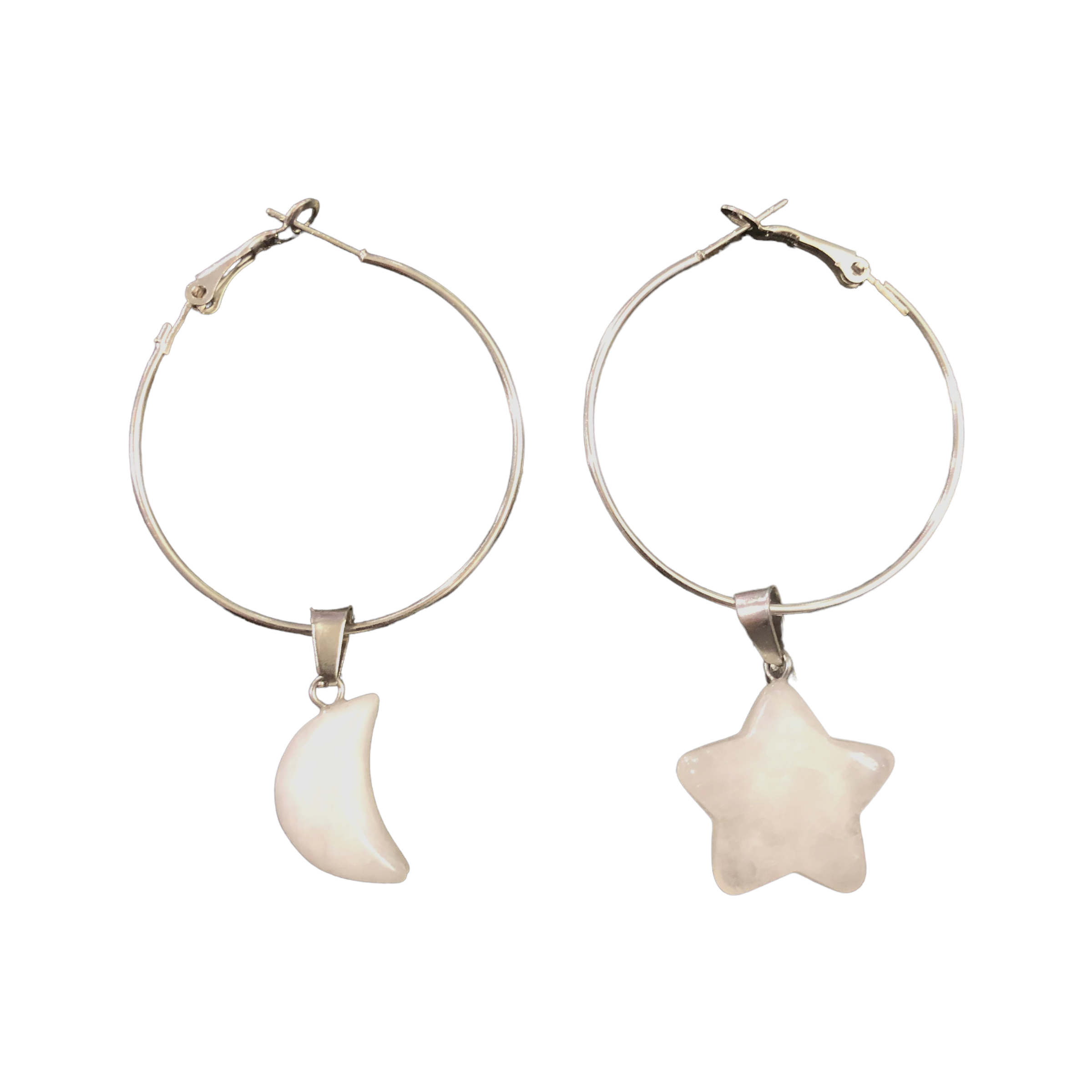 Earrings Hoop - Rose Quartz Star/Moon