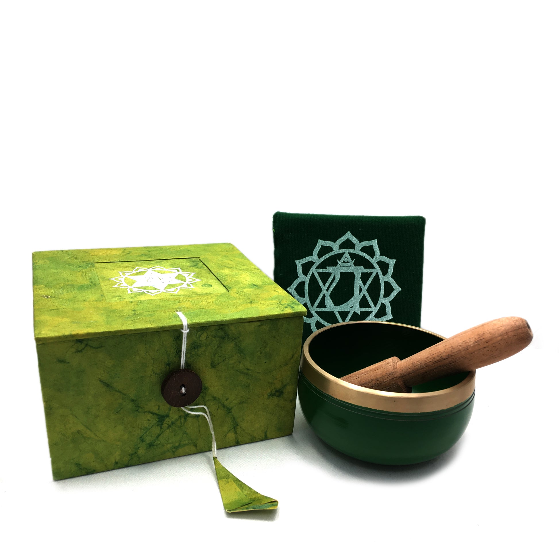 Tibetan Singing Bowl Gift Set - Green (Heart Chakra) Happy Soul Online